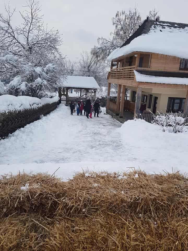 partie de sanie pentru copii la Muzeul Satului din Baia Mare