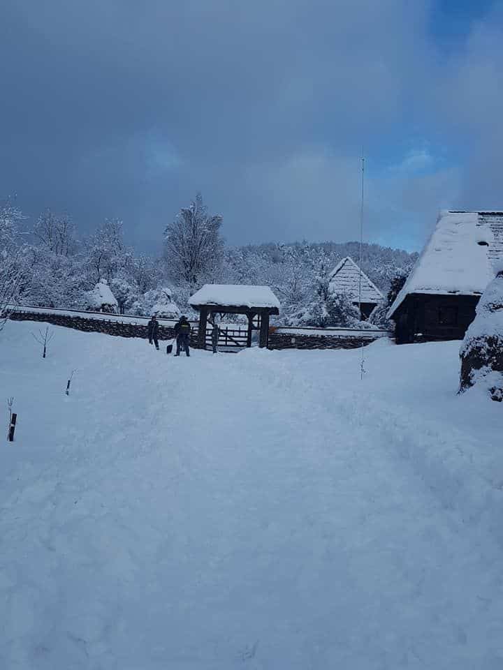 partie de sanie pentru copii la Muzeul Satului din Baia Mare